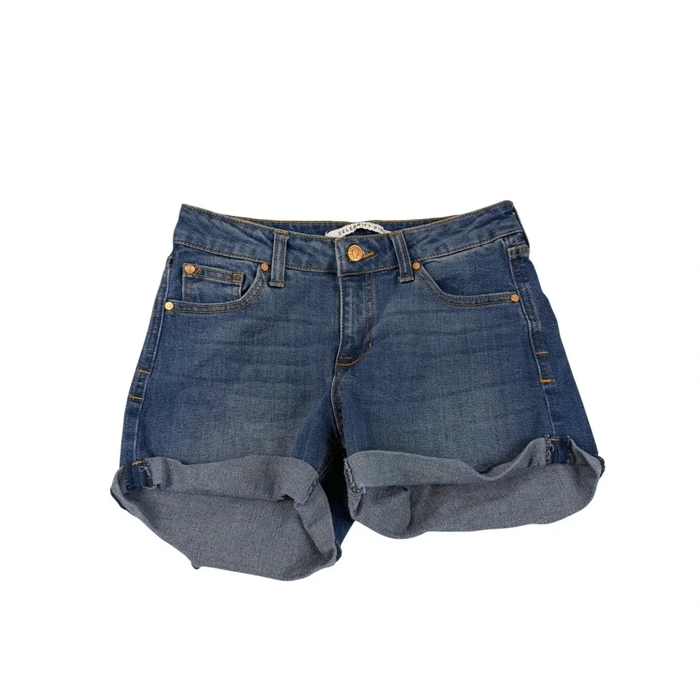 Celebrity Pink Blue Denim Rolled Cuff Shorts Size 5/27 CJ30803A86 Mid Rise
